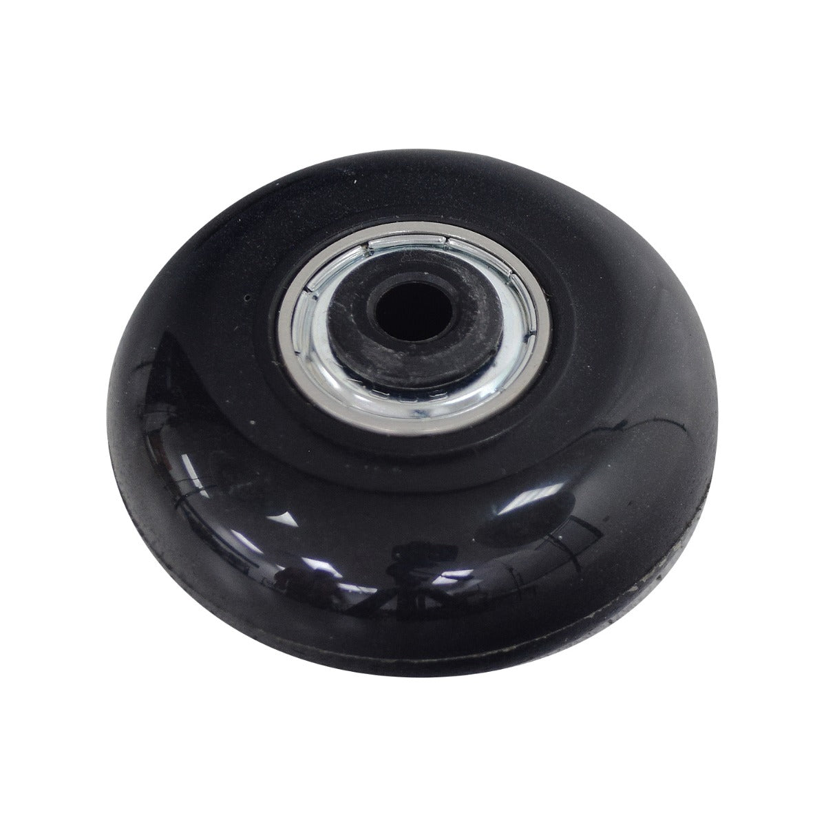 50 mm Wheels for the Razor Turbo Jetts Electric Heel Wheels (Set of 4) featuring black urethane tires with silver rims and sealed wheel bearings, shown close-up highlighting the circular design.