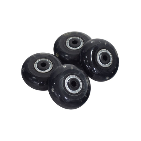 50 mm Light-Up Wheels for the Razor Turbo Jetts DLX Electric Heel Wheels (Set of 4), showcasing a group of black wheels with intricate tire patterns and light-up features, perfect for enhancing nighttime rides.