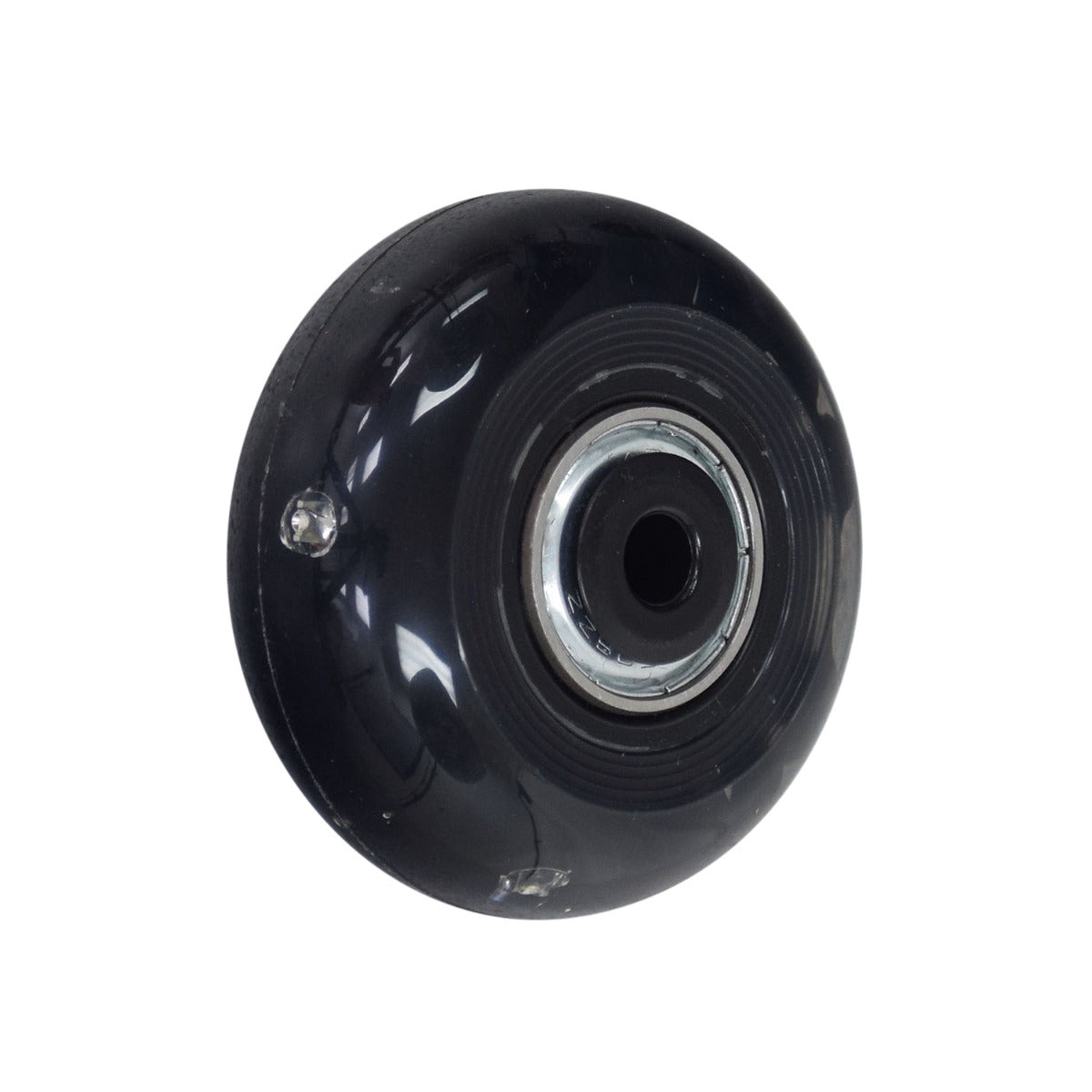 50 mm Light-Up Wheels for the Razor Turbo Jetts DLX Electric Heel Wheels (Set of 4), featuring a black circular design with a central hole, shown in close-up to highlight the wheel’s details.