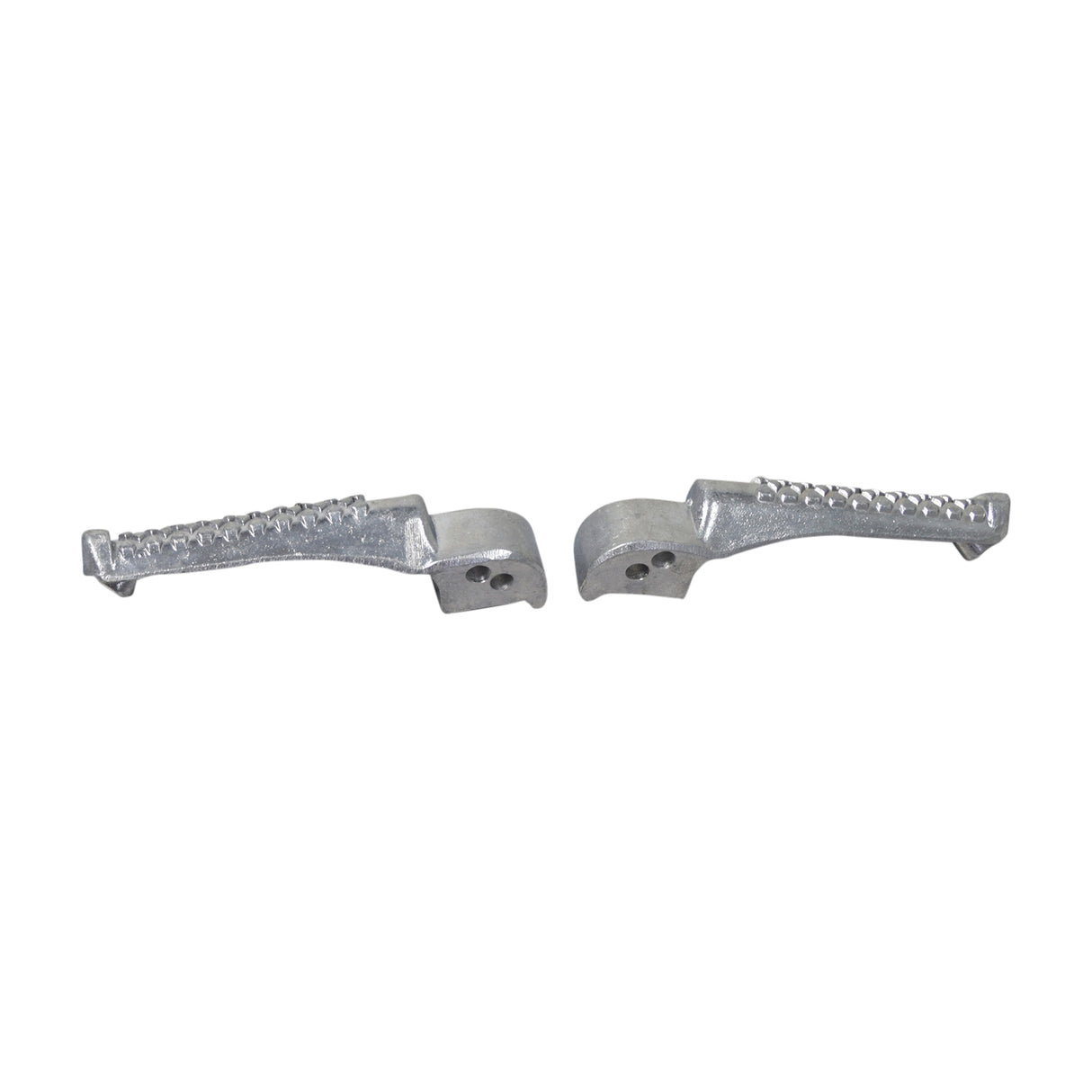 Close-up of Foot Pegs for the Coleman BT200X, CT200U Trail, & CT200U-EX Mini Bikes (Set of 2), showing metal construction with multiple parts and holes for easy installation.