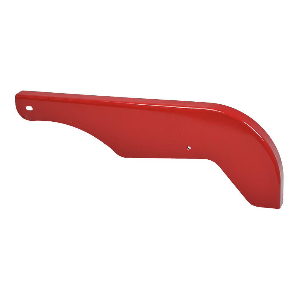 Metal Chain Guard for the Coleman CT200U Trail Mini Bike: Red metal guard with screw, featuring holes, designed to protect the chain and keep debris out of the drive system.