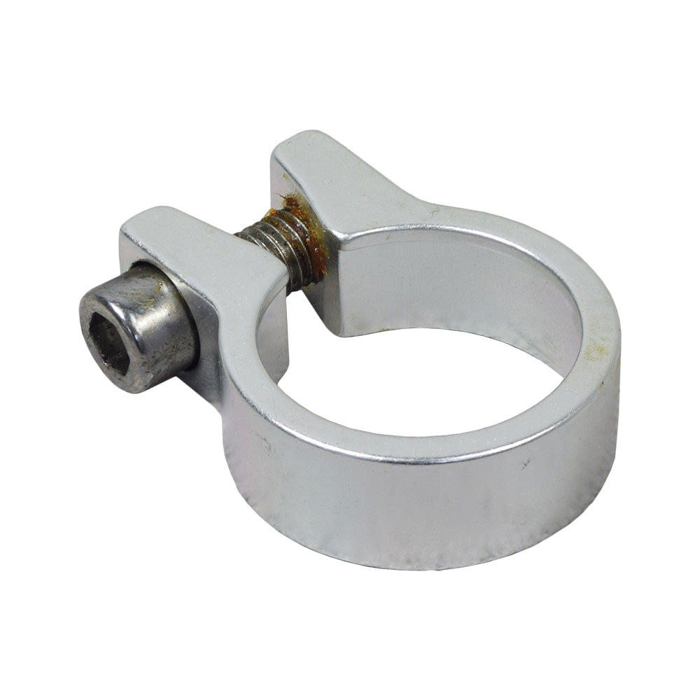 Seat Clamp for the Razor EcoSmart Metro (V1+) & E-Punk (V1+), a silver alloy ring with a single bolt and nut, designed for secure grip on the seat post.