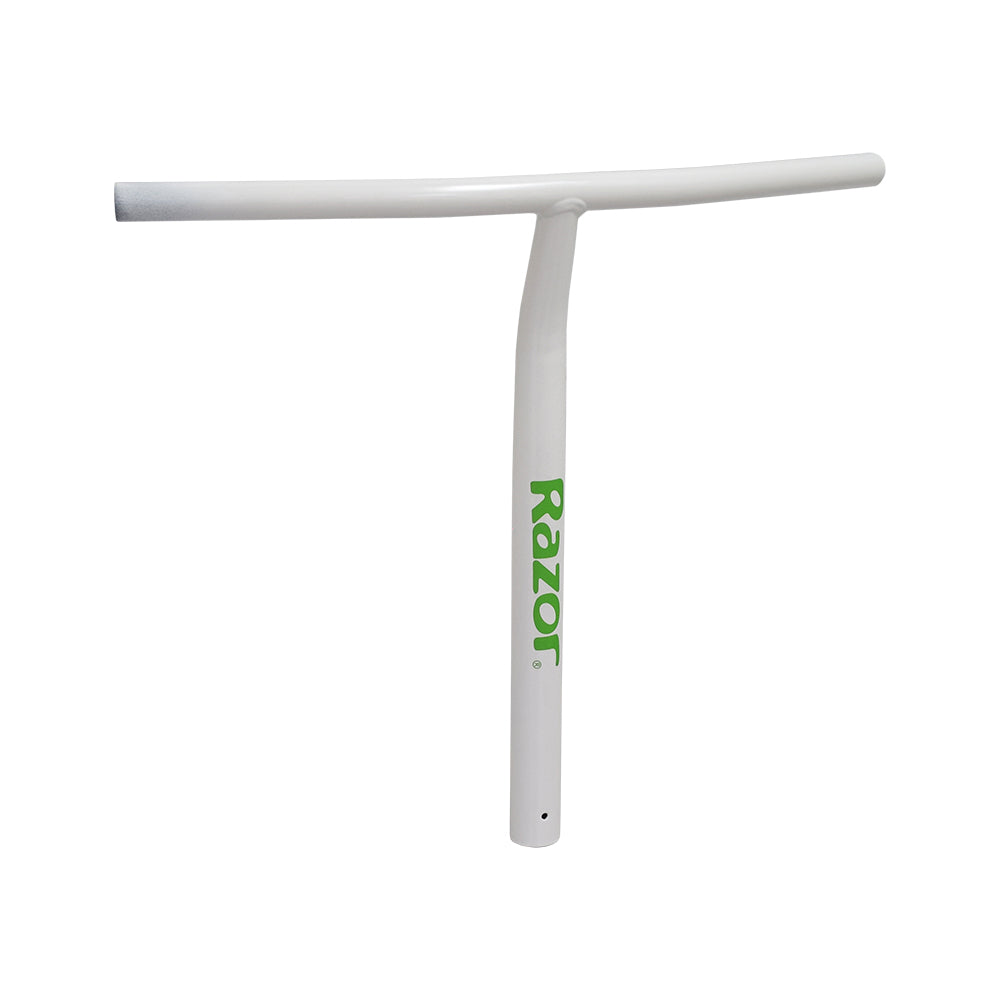 Handlebar for the Razor EcoSmart Metro (V1+), featuring a T-shape and white enamel finish, displayed without clamp, headset, or grips.