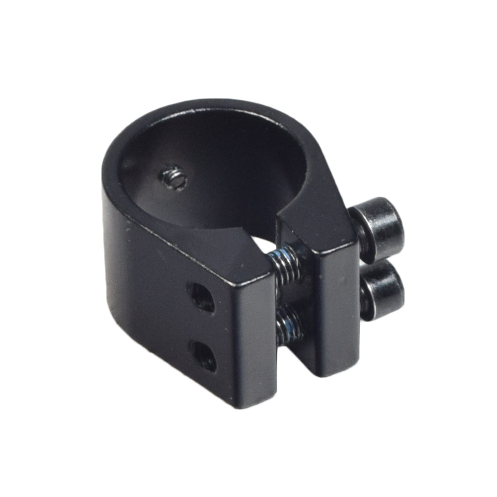 Black Collar Clamp for the Razor Power Core E100 scooter, featuring a black enamel finish on a cast and machined alloy clamp with two bolts and a set screw visible.