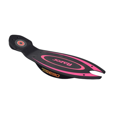 Deck Plate for the Razor Power Core E90 (Version 2+) featuring a black and pink design with a textured grip tape logo and central textured panel for enhanced grip.