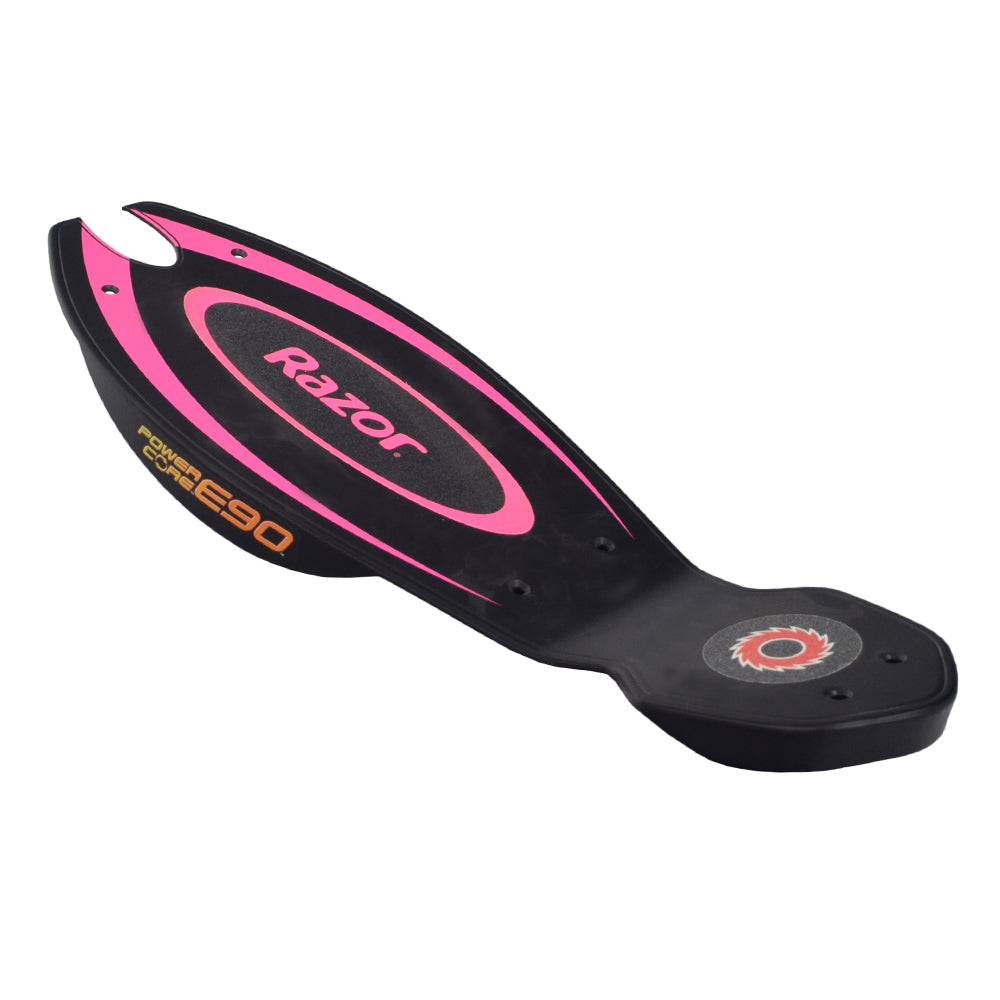 Deck Plate for the Razor Power Core E90 (Version 2+) featuring a black and pink design with a textured Razor grip tape logo and central textured panel for enhanced grip.