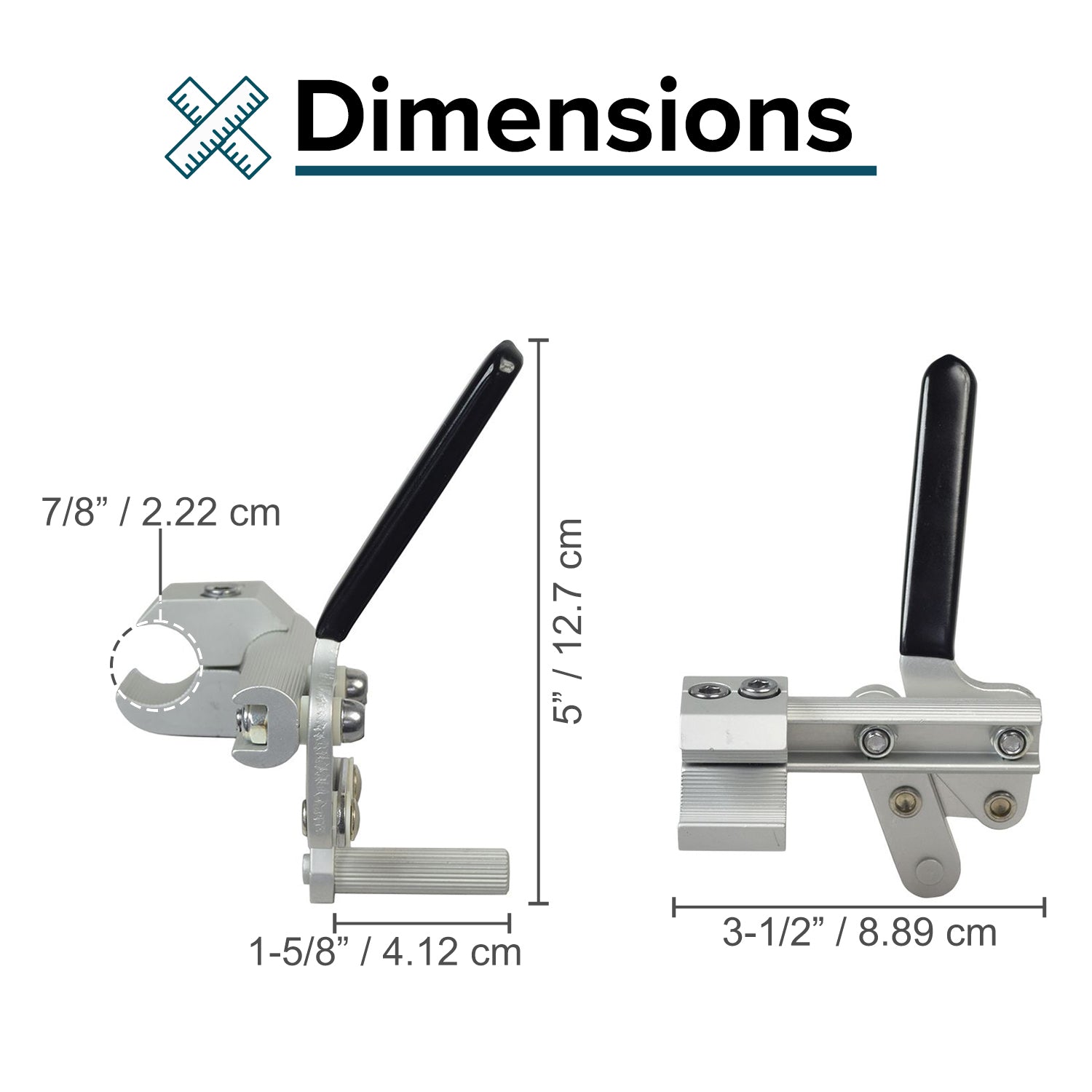 Gray Aluminum Wheel Lock with 1 Rear Clamp for 7/8 Tube Wheelchairs, featuring a metal clamp with a black handle, designed for easy installation on tubular wheelchair frames.