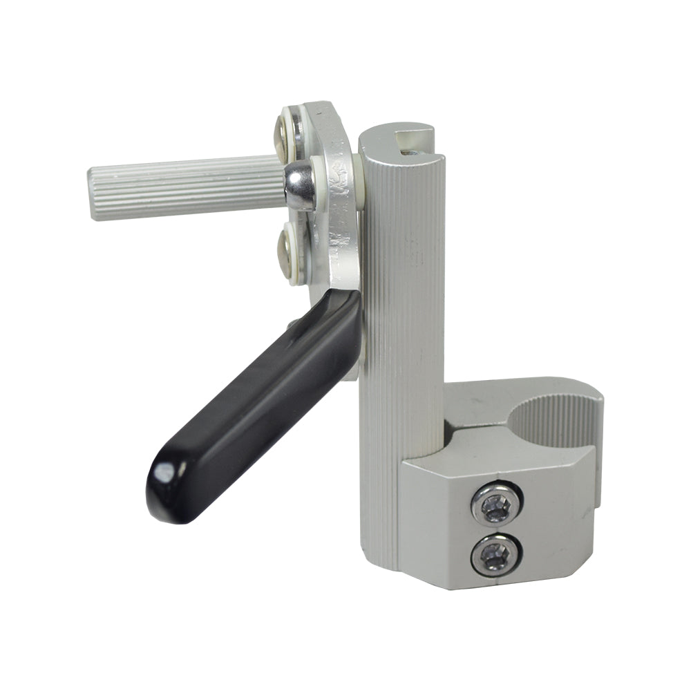 Gray Aluminum Wheel Lock with 1 Rear Clamp for 7/8 Tube Wheelchairs, featuring a silver and black metal design with a black handle and mounting bracket for easy installation.