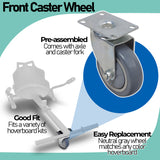 Front Caster for the Hoverboard Go-Kart Kit, featuring a metal wheel with a gray tire, complete with caster fork and axle, suitable for any hoverboard go-kart frame.