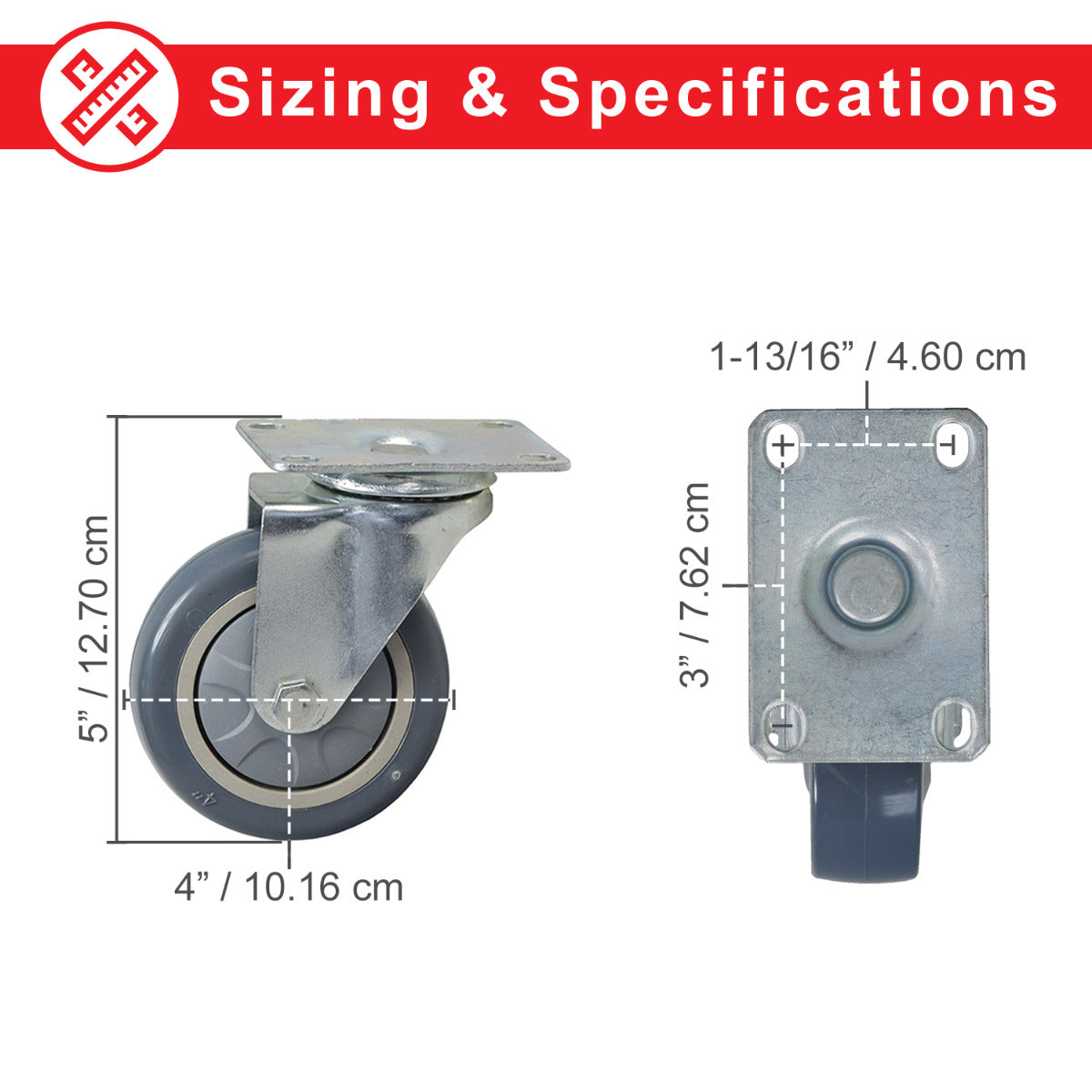 Front Caster for the Hoverboard Go-Kart Kit featuring a metal wheel with a rubber tire, attached to a metal plate and caster fork.