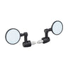 Bar End Rear View Mirror for Bikes & Scooters (Set of 2) showing a sleek black design, including mounting plugs and screws for handlebars with internal diameters of 3/4 to 15/16.