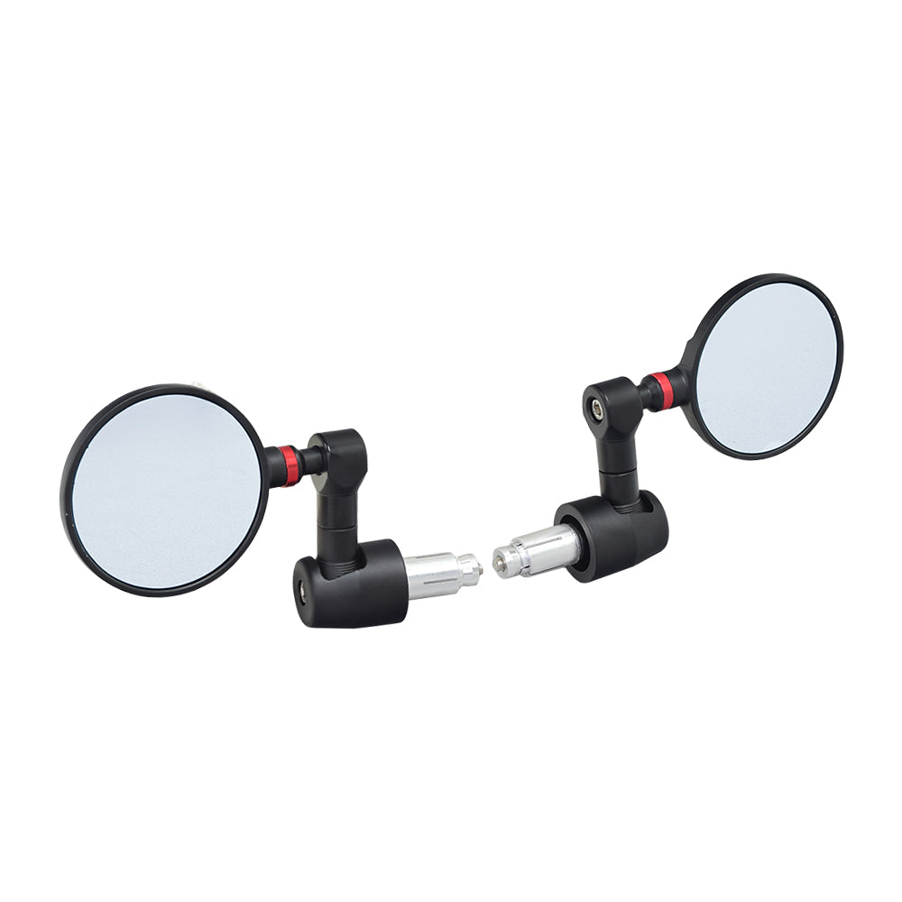 Bar End Rear View Mirror for Bikes & Scooters (Set of 2) shown with a screwdriver, featuring solid rods and trim pieces, designed for easy handlebar mounting on various bike and scooter models.