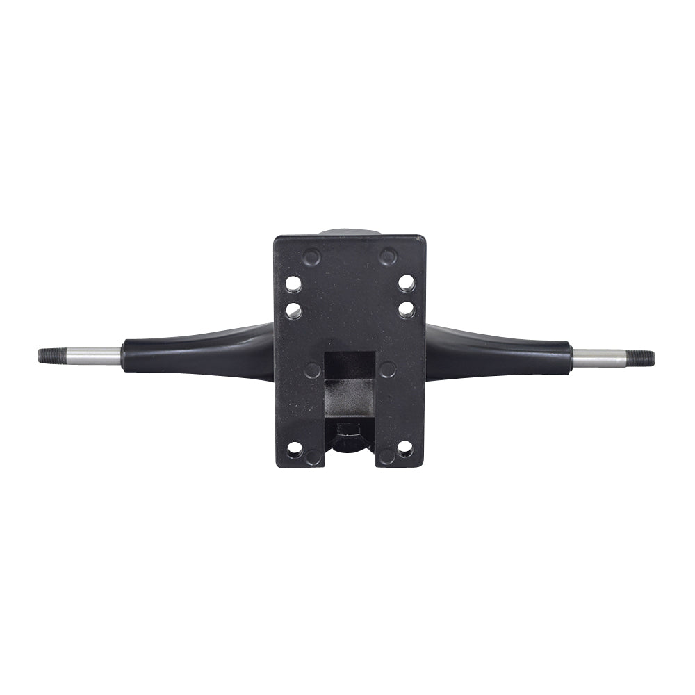 Front Truck & Axle for RazorX Electric Skateboards, featuring a black metal baseplate, hanger, axle, and kingpin, with visible mounting holes and screws, ready to replace damaged or missing parts.