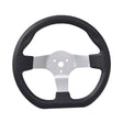 Steering Wheel for the Monster Moto / Mega Moto MM-K80 80cc Go-Kart with a black textured finish, silver accents, and three mounting holes for a secure fit. Center cap not included.