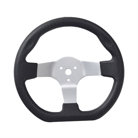 Steering Wheel for TaoTao GK80 79.5cc Go-Kart featuring a black textured finish with a central cap and three secure mounting holes.