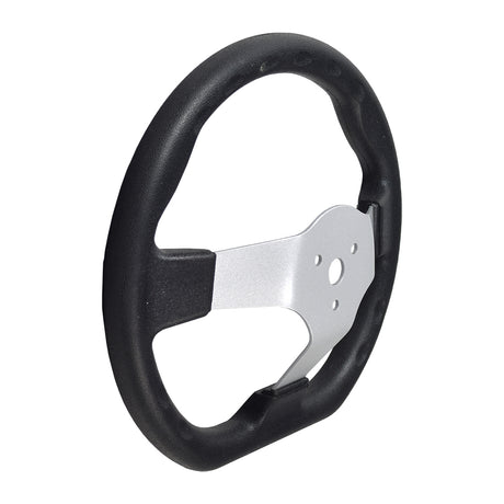 Steering Wheel for the Monster Moto / Mega Moto MM-K80 80cc Go-Kart, featuring a black textured finish and three mounting holes, perfect for replacing a damaged steering wheel. Center cap not included.