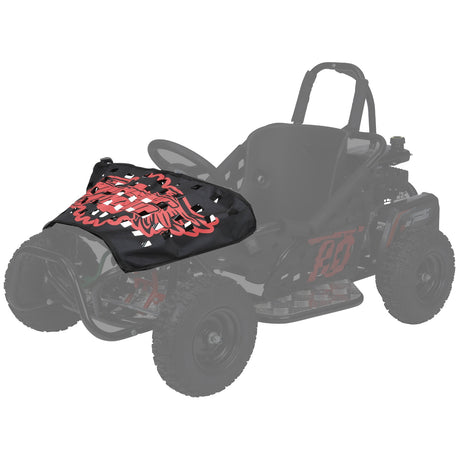 Front Fabric Net for the Monster Moto / Mega Moto MM-K80 80cc Go-Kart, featuring a lightweight, black cloth net with velcro straps for easy attachment to the go-kart's front.