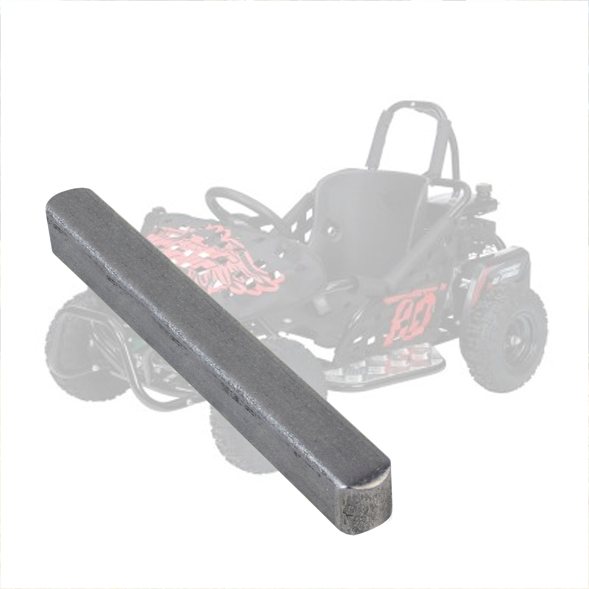 5 mm x 5 mm x 45 mm Axle Key for Coleman CK100, SK100, & Mega Moto MM-K80R Go-Karts, shown as a metal bar securing the rear wheels on a vehicle axle.