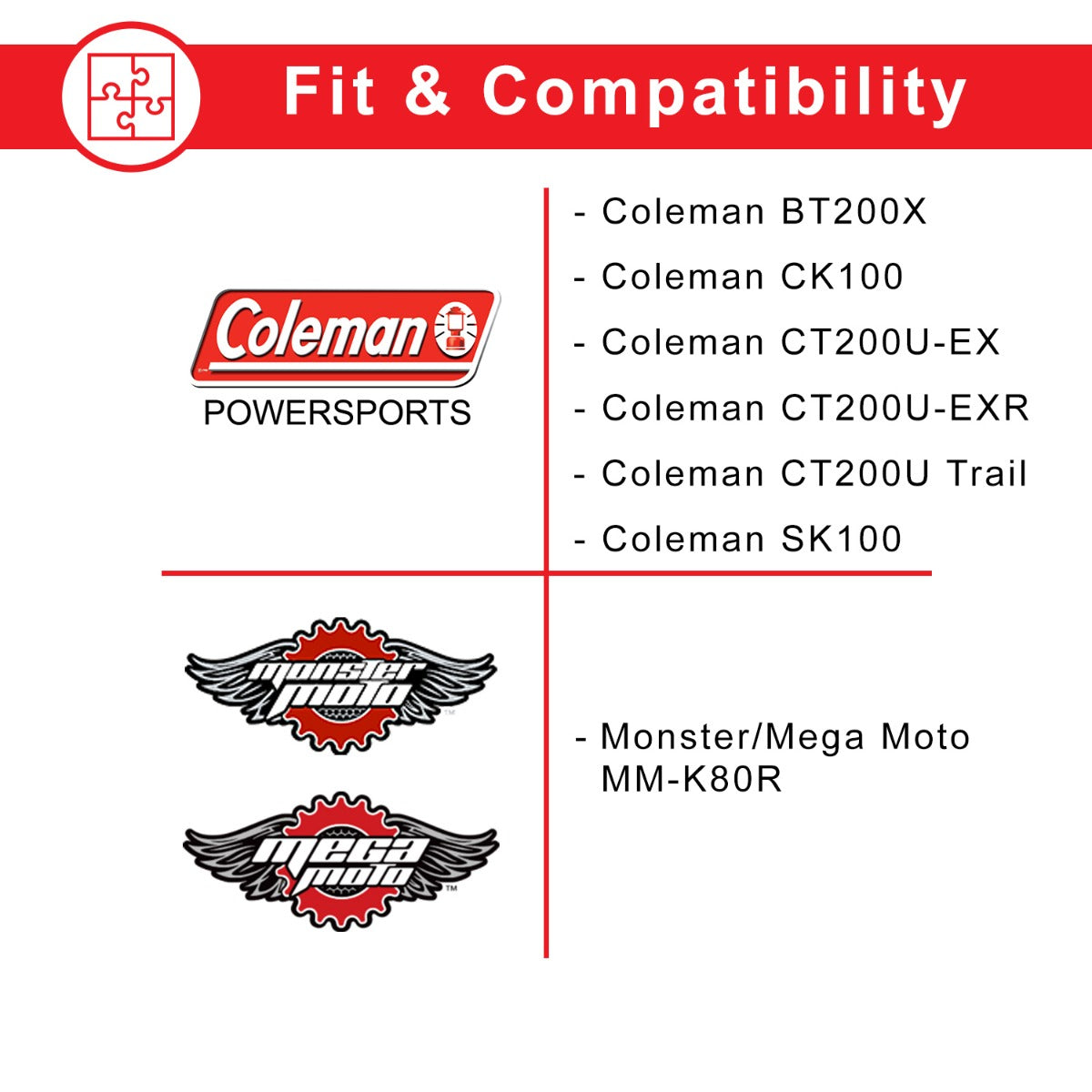 5 mm x 5 mm x 45 mm Axle Key for Coleman CK100, SK100, and Mega Moto MM-K80R Go-Karts, shown among various logos and text highlighting its use in securing drive wheels to axle shafts.