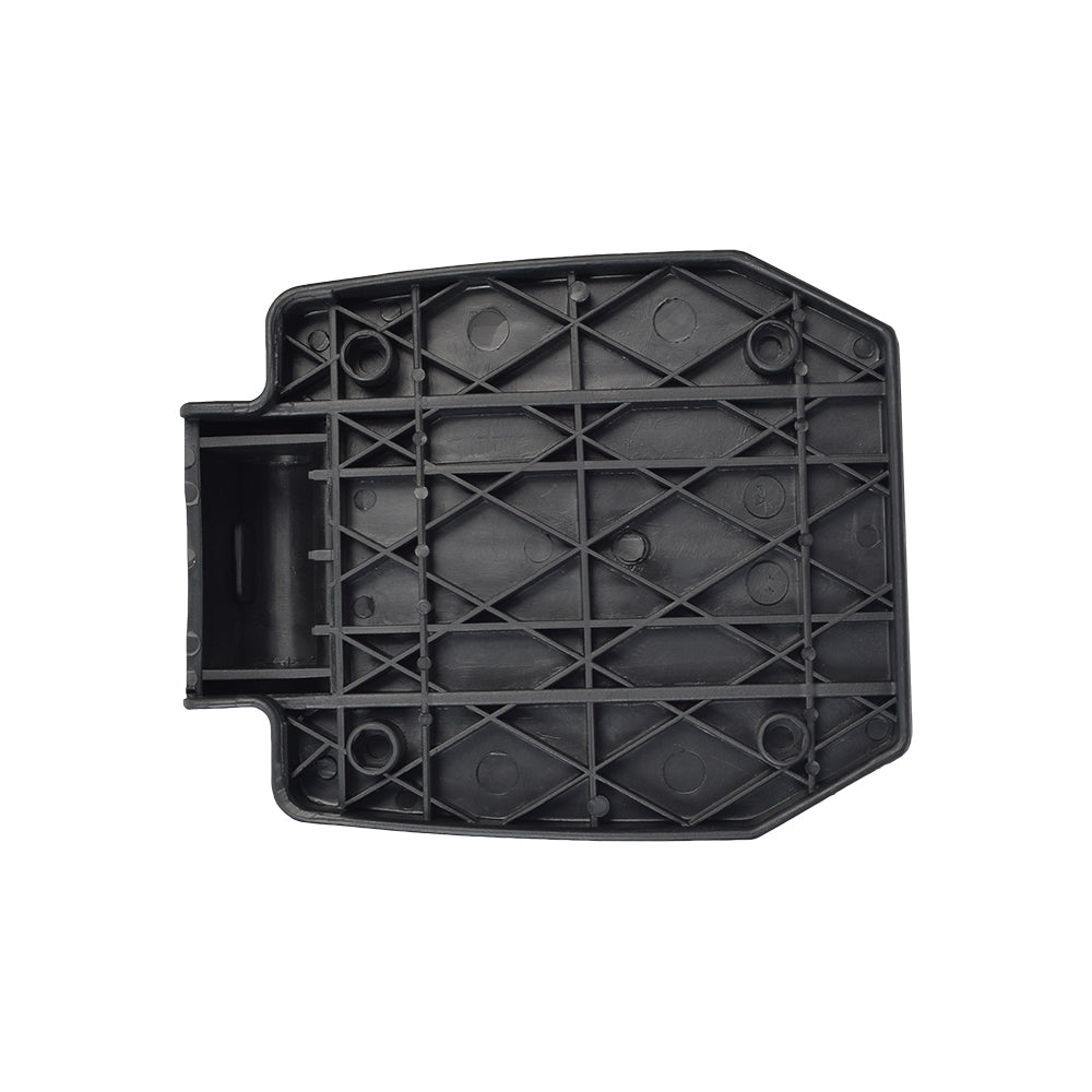 Universal Black Plastic Footplate for Wheelchairs with 7/8 Tubing featuring multiple holes for adjustable attachment, designed to fit most wheelchair models, suitable for both left and right sides.