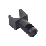 Seat Rail Guide for 7/8 Tube Manual Wheelchairs: a black plastic, U-shaped object with a central hole, designed to connect and support seat frame tubes to back frame tubes, keeping the wheelchair lightweight.