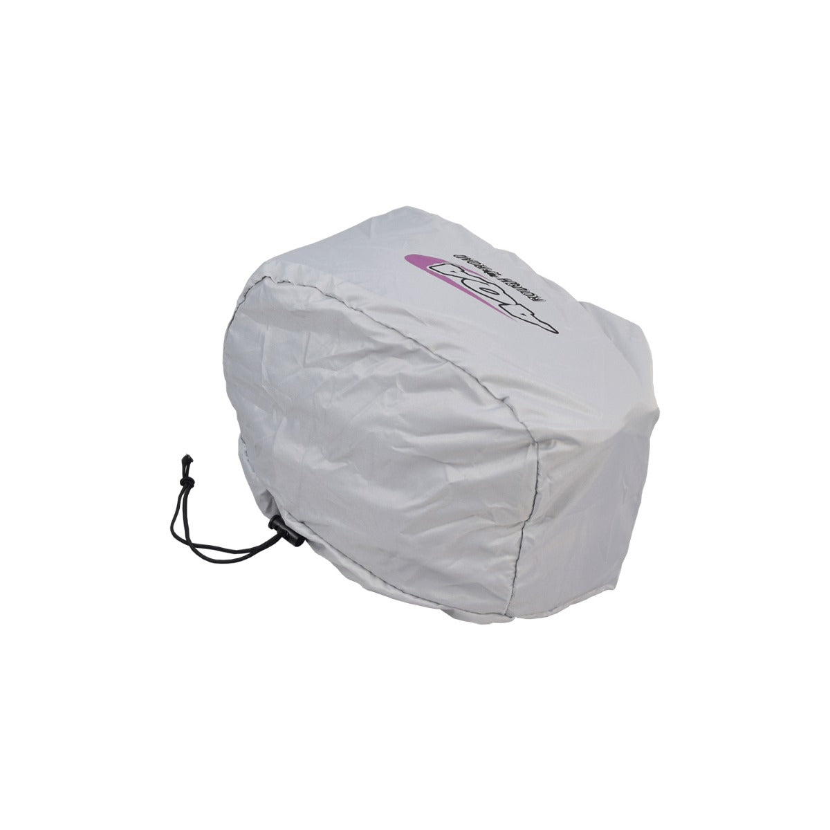 Tail Bag for Electric Bikes: A white bag with a black string, featuring a close-up of a logo and expandable height, designed for easy attachment to the rear seat or rack.