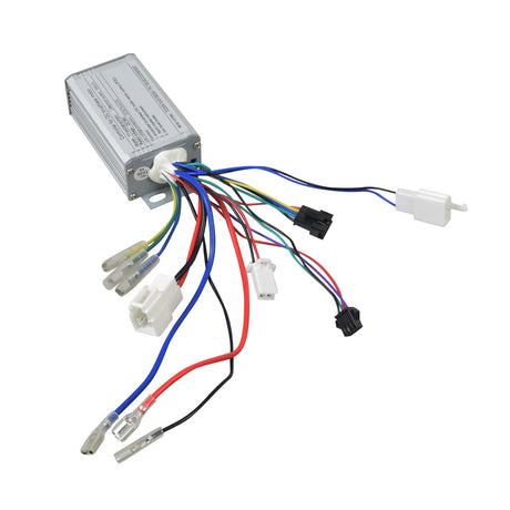 TT-WS3616-FS01 36 Volt Control Module for Razor EcoSmart SUP Scooter (Versions 1+) close-up, showing a grey electronic box with colorful wires and connectors.