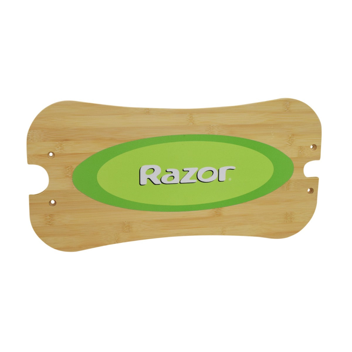 Deck Plate with Screws for Razor EcoSmart SUP Electric Scooters, featuring a laminated bamboo deck with a green oval and white text, includes pre-drilled screw holes and non-slip Razor logo.