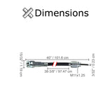 40 Speedometer Cable with Metal Snap-In End for Scooters & Go-Karts, featuring a black cable with a silver ball end, and a detailed diagram highlighting dimensions and components.