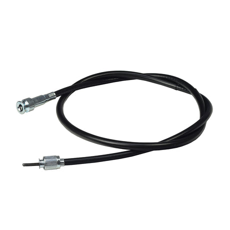 40 Speedometer Cable with Metal Snap-In End for Scooters & Go-Karts, featuring a black cable with silver tips and a metal connector, ideal as a replacement for GY6 engine scooters.