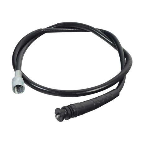 34 Speedometer Cable with Plastic Snap-In End for Scooters & Go-Karts, featuring a close-up of the black cable with a silver threaded end and a black plastic snap-in connector.