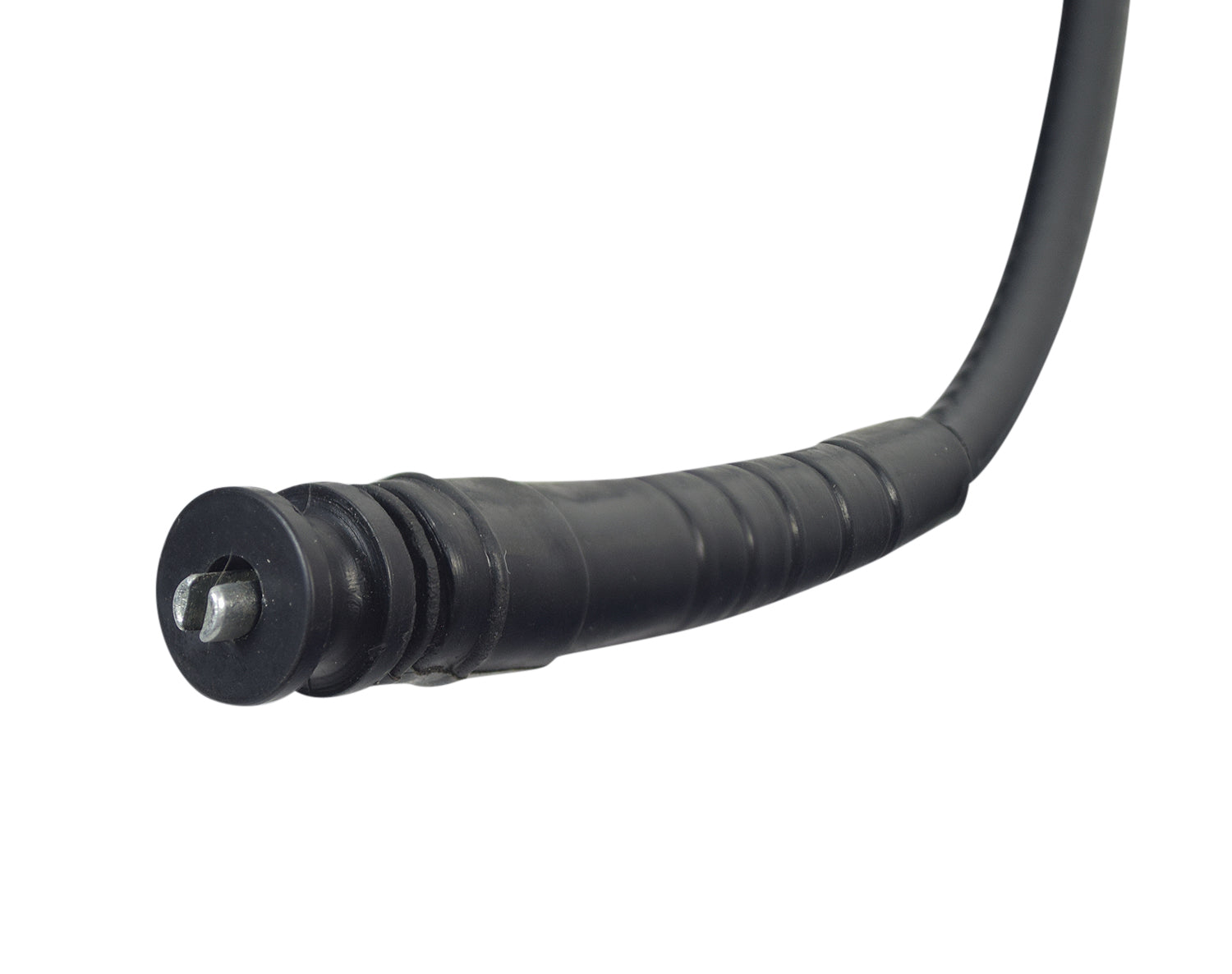 34 Speedometer Cable with Plastic Snap-In End for Scooters & Go-Karts, featuring a black cable with a plastic snap-in end and a threaded end for secure attachment.