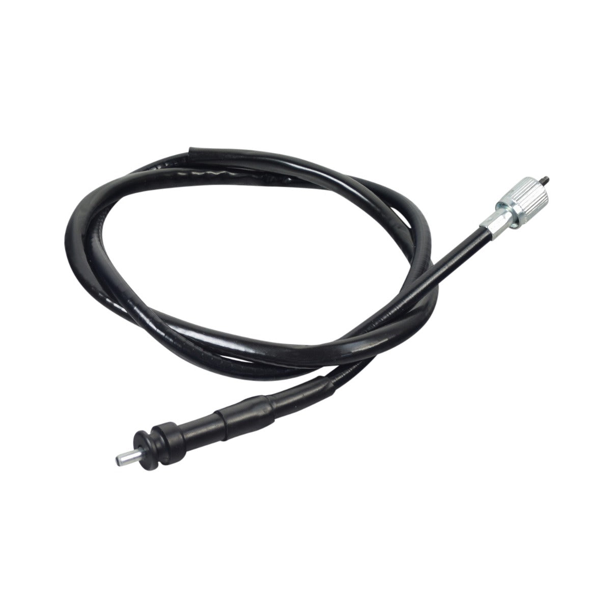 40 Speedometer Cable with Plastic Snap-In End for Scooters & Go-Karts, featuring a black cable with a silver metal tip, designed for precise compatibility checks against your original cable.