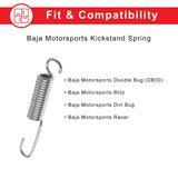 Kickstand Spring for Baja Doodle Bug (DB30) Mini Bike: A close-up of a metal spring with a hook, essential for stabilizing the mini bike's kickstand.