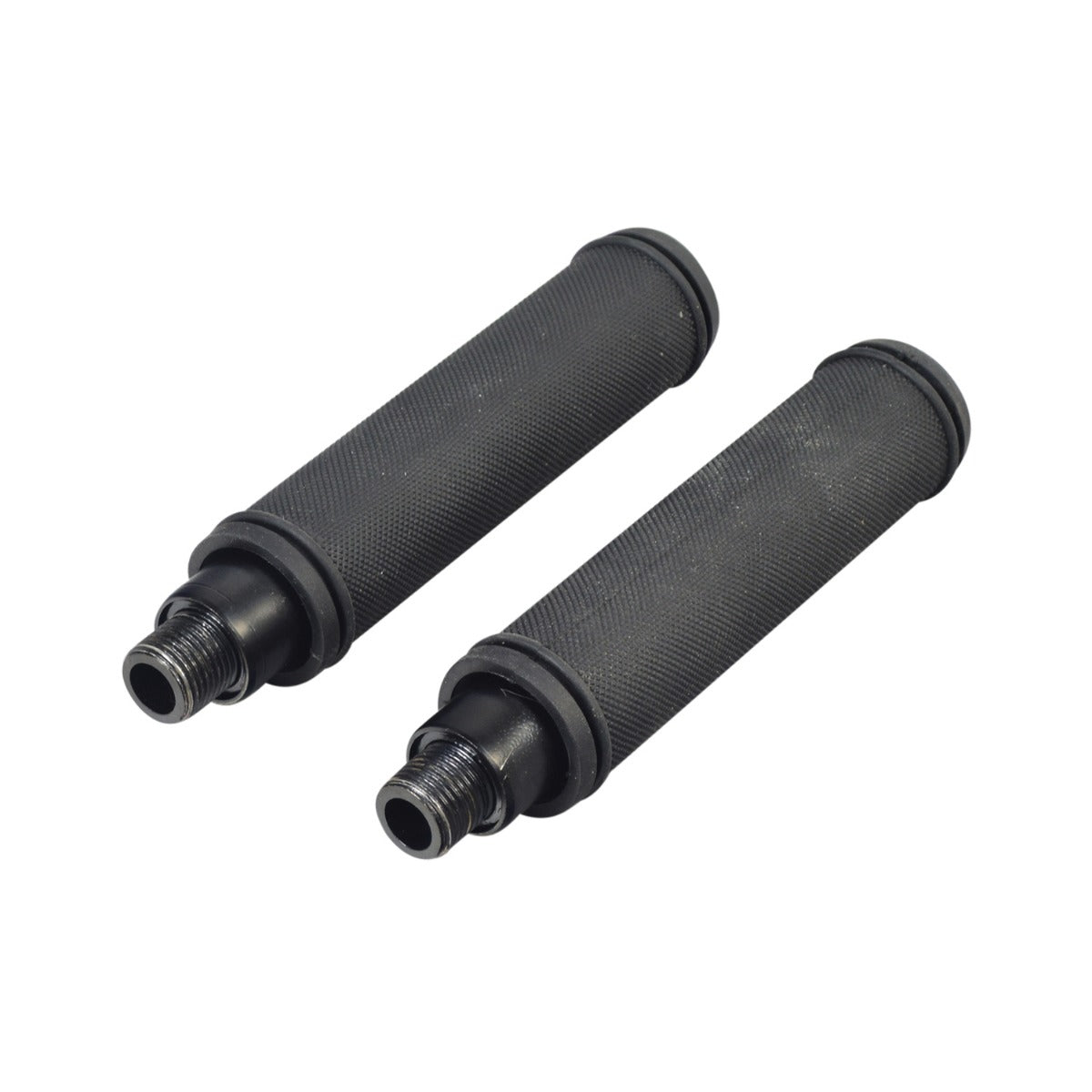 Handlebar Grip Set for the Hover-1 Eagle Electric Scooter, featuring two black metal grips with textured rubber sleeves and threaded steel posts, designed for secure, directional tightening on handlebar ends.