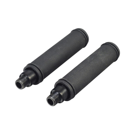 Handlebar Grip Set for the Hover-1 Eagle Electric Scooter, featuring two black metal grips with textured rubber sleeves and threaded steel posts, designed for secure, directional tightening on handlebar ends.