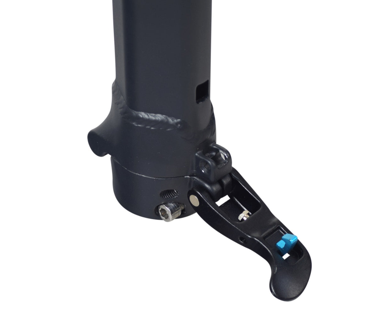 Folding Handlebar Stem for the Hover-1 Eagle Electric Scooter, showcasing a sturdy black metal design with a blue handle and an integrated release lever for easy folding and carrying.