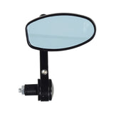 Handlebar Mounted Bar End Mirror for Bicycles, Mini Bikes, Scooters, & ATVs, featuring a black frame and handle, shown in a close-up view, highlighting its adjustable, durable, and scratch-resistant design.