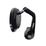 Heavy Duty Handlebar Mounted Bar End Mirror with Extension, featuring a black object with a round metal mirror, designed for scooters with 3/4 to 15/16 internal diameter handlebars or tillers.