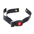 Pediatric Seat Belt with Push Button Auto Style Buckle for Scooters and Power Chairs, featuring a durable black nylon strap and a prominent red push button for secure fastening.