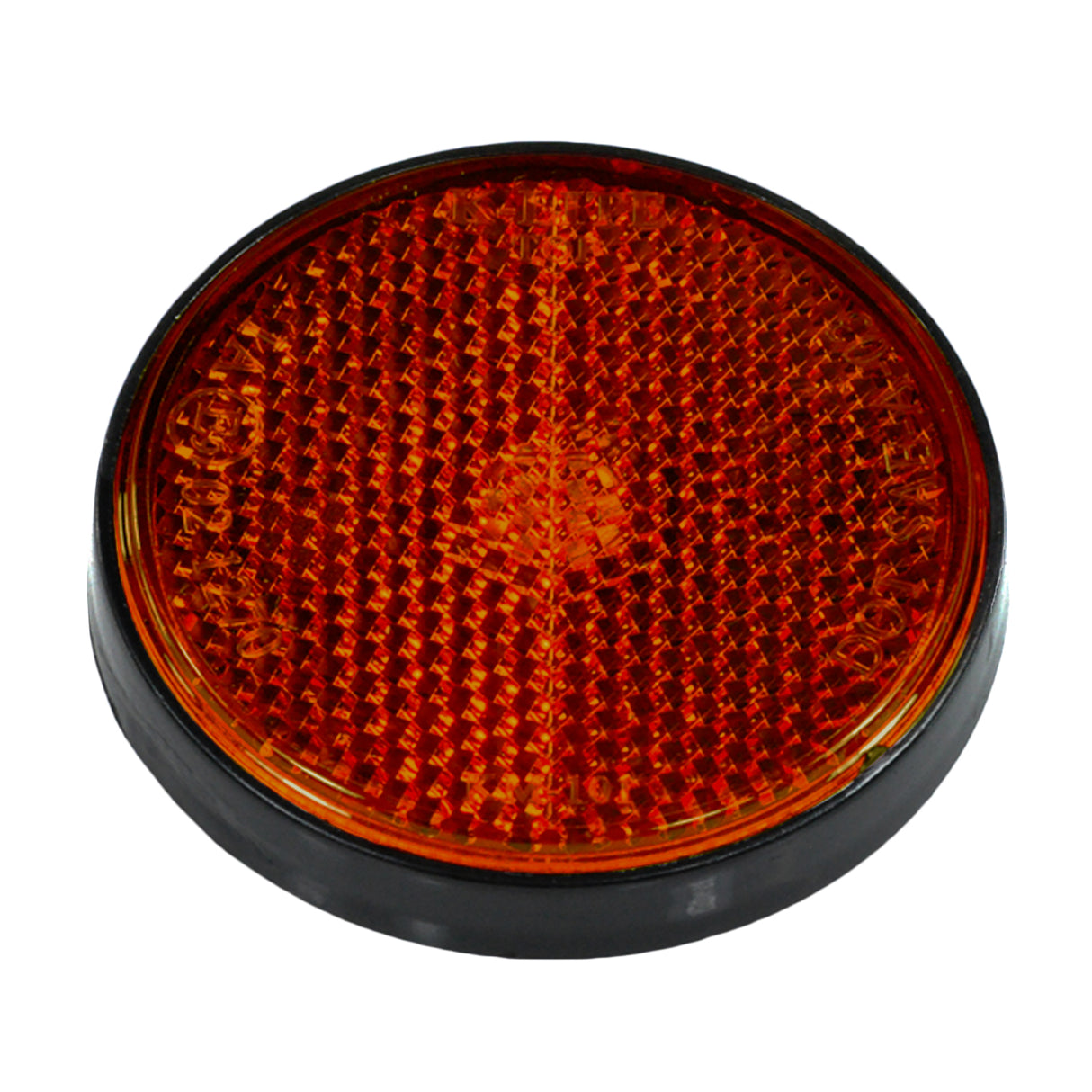 Close-up of the Dark Amber Front Side Reflector for the Massimo MM-MB100 Mini Bike, showcasing its detailed surface texture and compact design for enhanced safety.