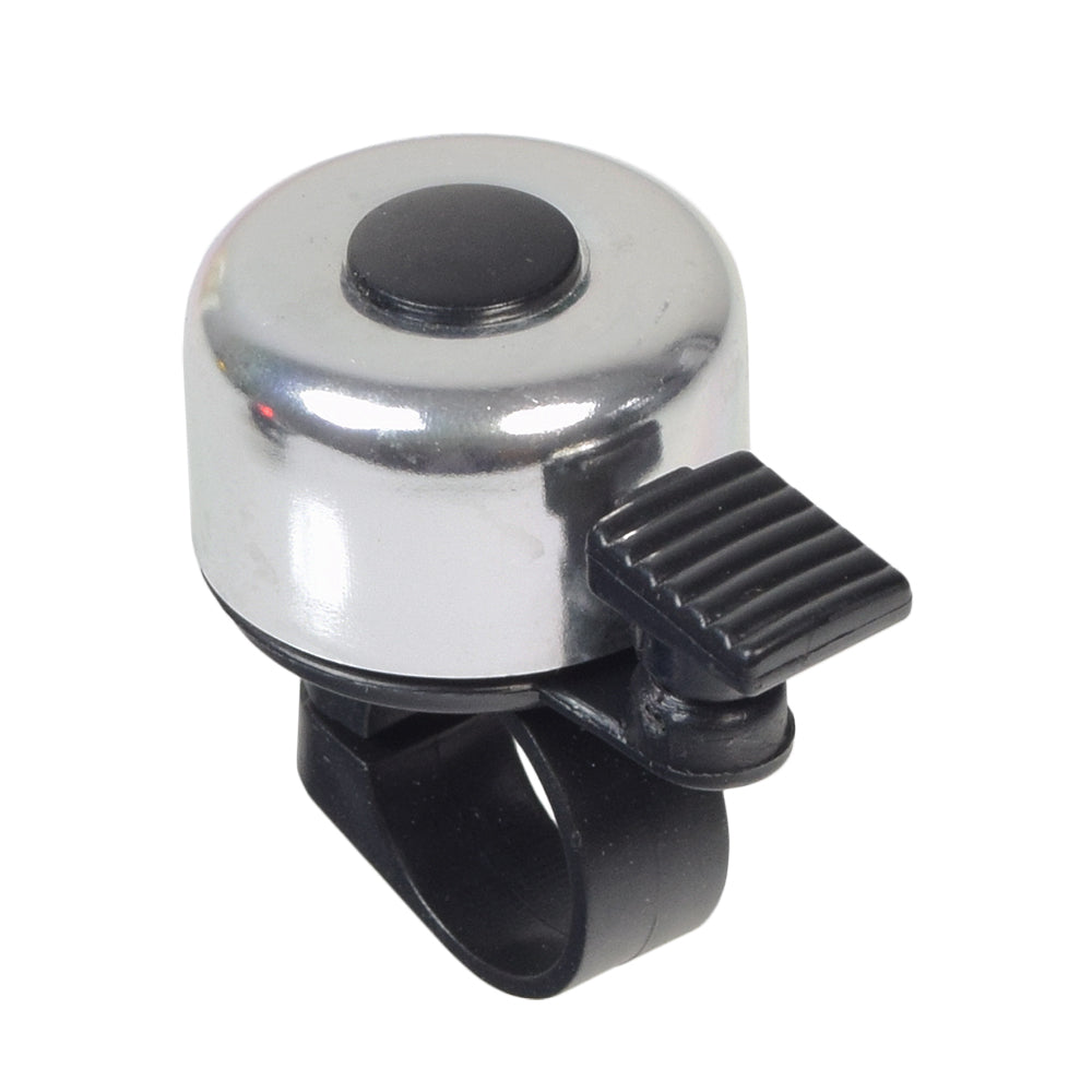 Handlebar Mount Scooter and Bicycle Bell shown close-up, featuring a sleek design with a thumb lever for easy use. Ideal for enhancing safety on electric scooters, e-bikes, and kick scooters.