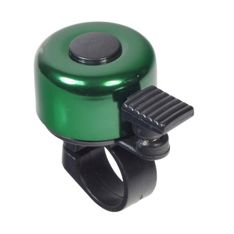 Handlebar Mount Scooter and Bicycle Bell, featuring a sleek design with a black ring and green bell, ideal for 7/8 handlebars, easy to install, and enhances rider safety with loud, clear alerts.