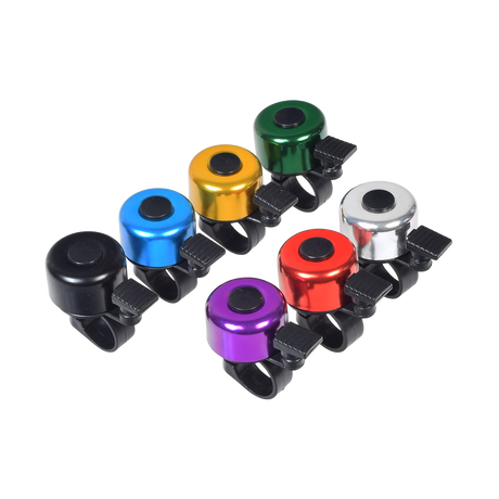 Handlebar Mount Scooter and Bicycle Bell, shown in a group of colorful bells, perfect for ensuring rider safety with easy installation on standard 7/8 handlebars.