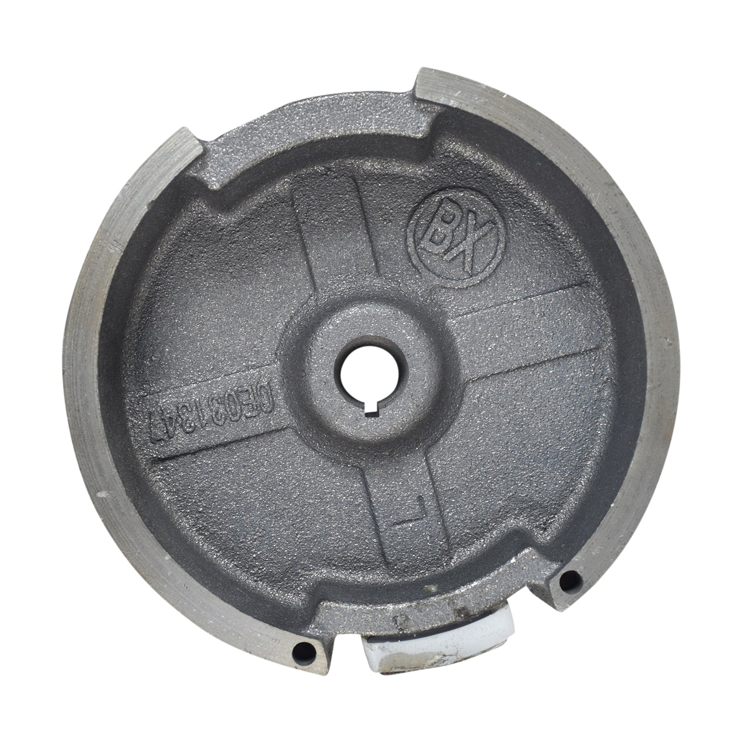 Single Magnet Flywheel for the 6.5 Hp (Honda GX200 Clone) Engine Baja MB165 & MB200 Mini Bike, showing a heavy, circular steel part with a central hole, suitable for specific mini bike engines.