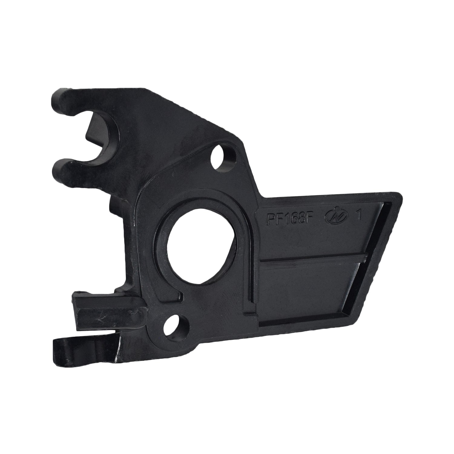 Carburetor Insulator Plate for the Predator 224cc 6.6 HP Engine, a black plastic plate with multiple holes, shown in close-up highlighting its precise design and structure.