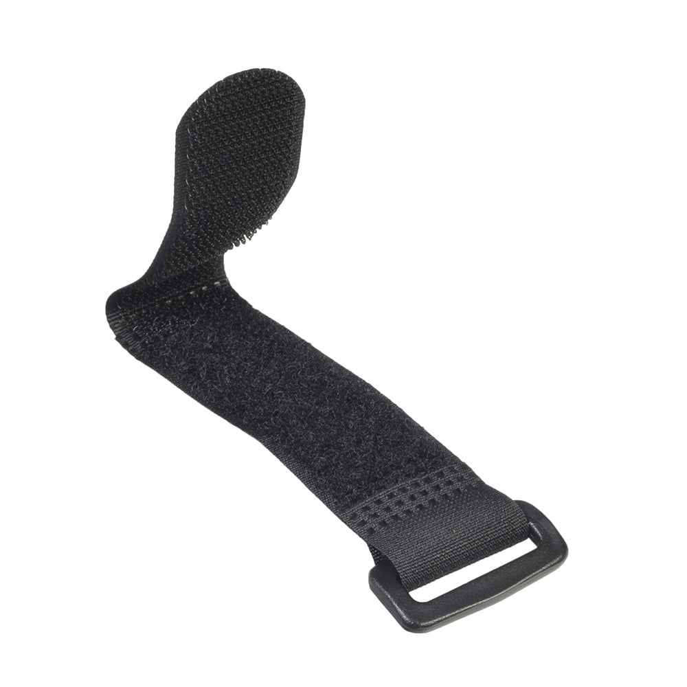 6 Hook & Loop Cable Tie with Buckle, shown in black, ideal for securing cords and accessories tightly.