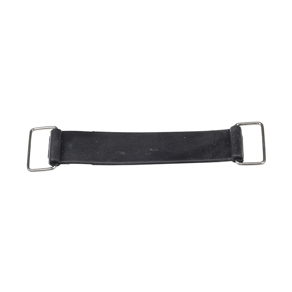 7-1/2 Battery Strap for Go-Karts & Dune Buggies, featuring a black strap with sturdy metal handles, designed to securely hold the battery within the compartment.