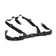 Seat Belt Harness for Kandi 150cc - 250cc Go-Karts & Dune Buggies, featuring a sturdy 3-point attachment and a red push-button release for enhanced rider safety. Close-up shows durable black strap.