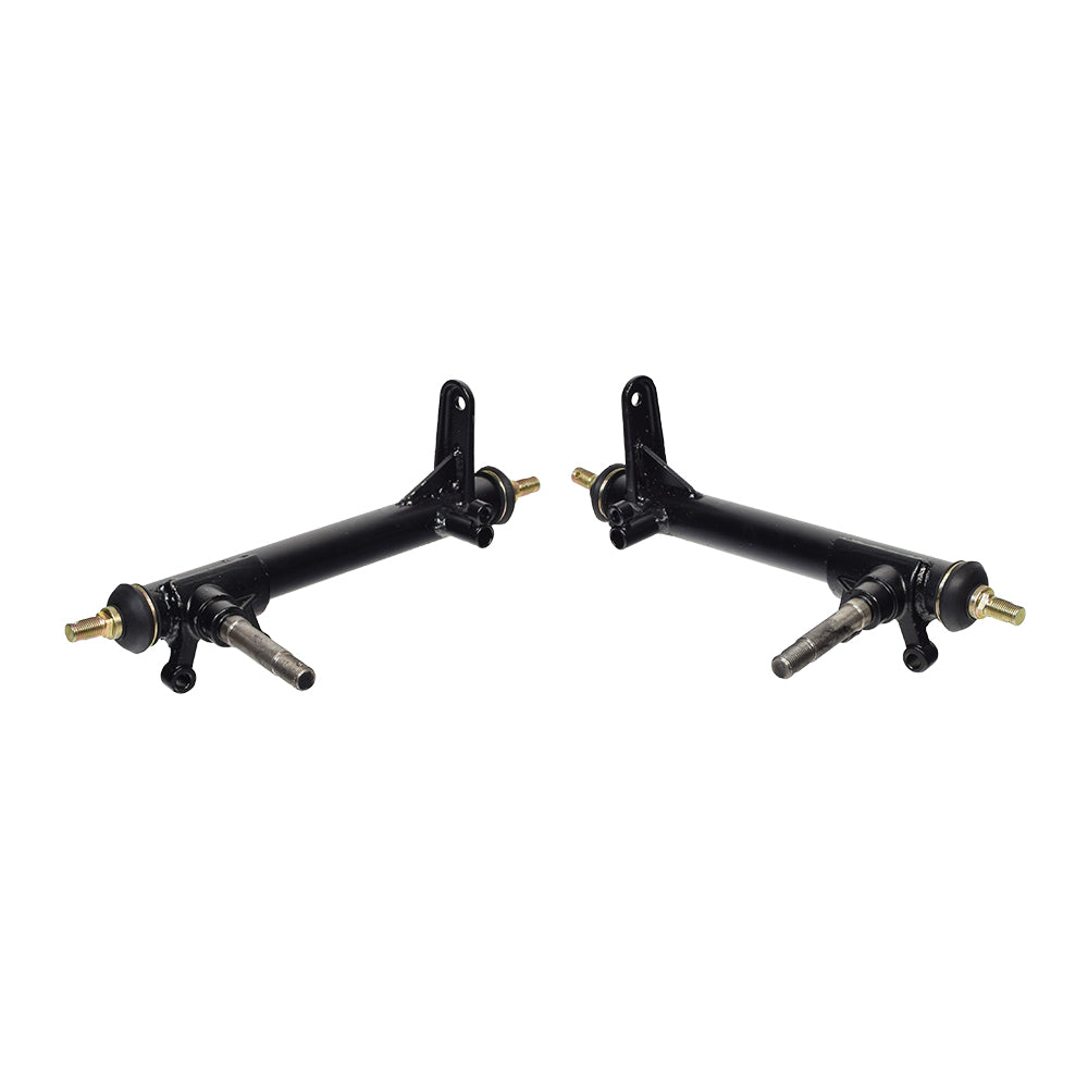 Left & Right Strut Spindle for Kandi 110GKG-2 & TaoTao GK110 Go-Karts (Pair) showing two robust black metal parts designed for durability in go-kart models.